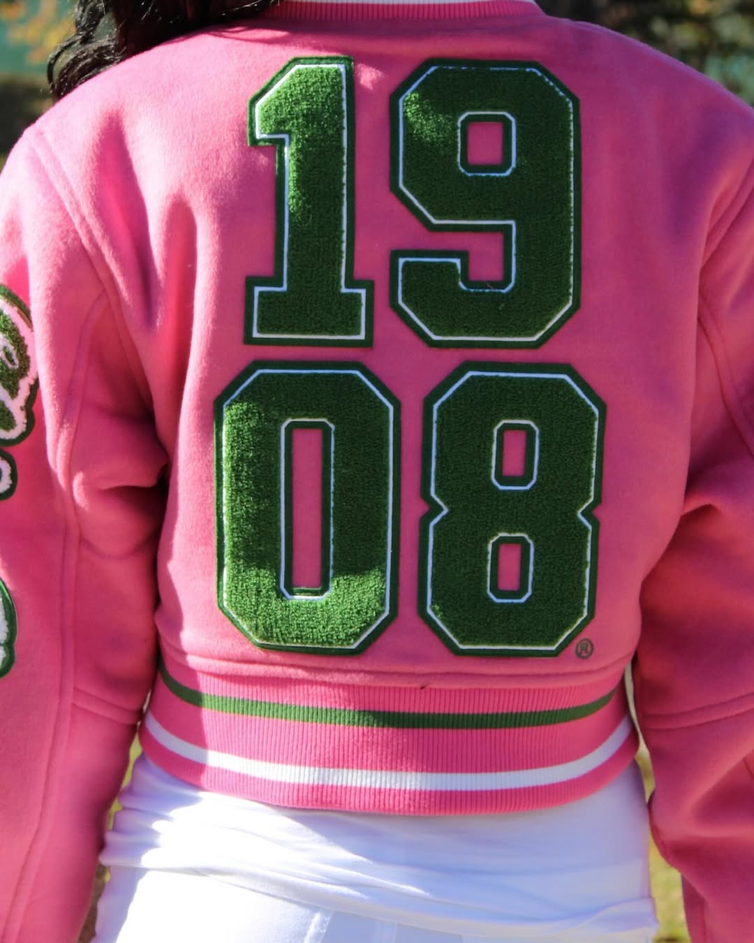 Timeless Ivy Varsity Letterman Jacket, Pink