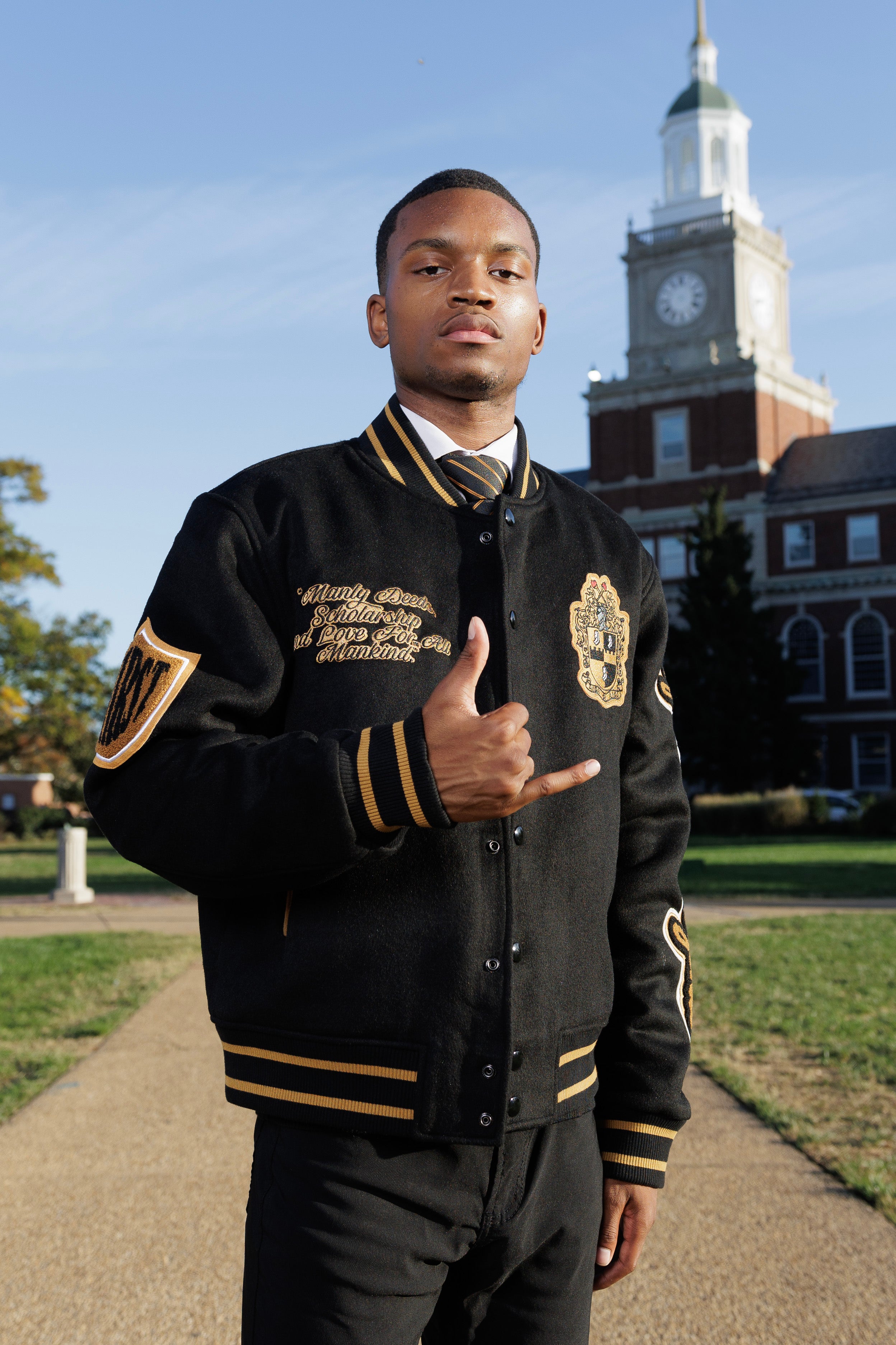 Fraternal Legacy Varsity Letterman Jacket, Black & Gold