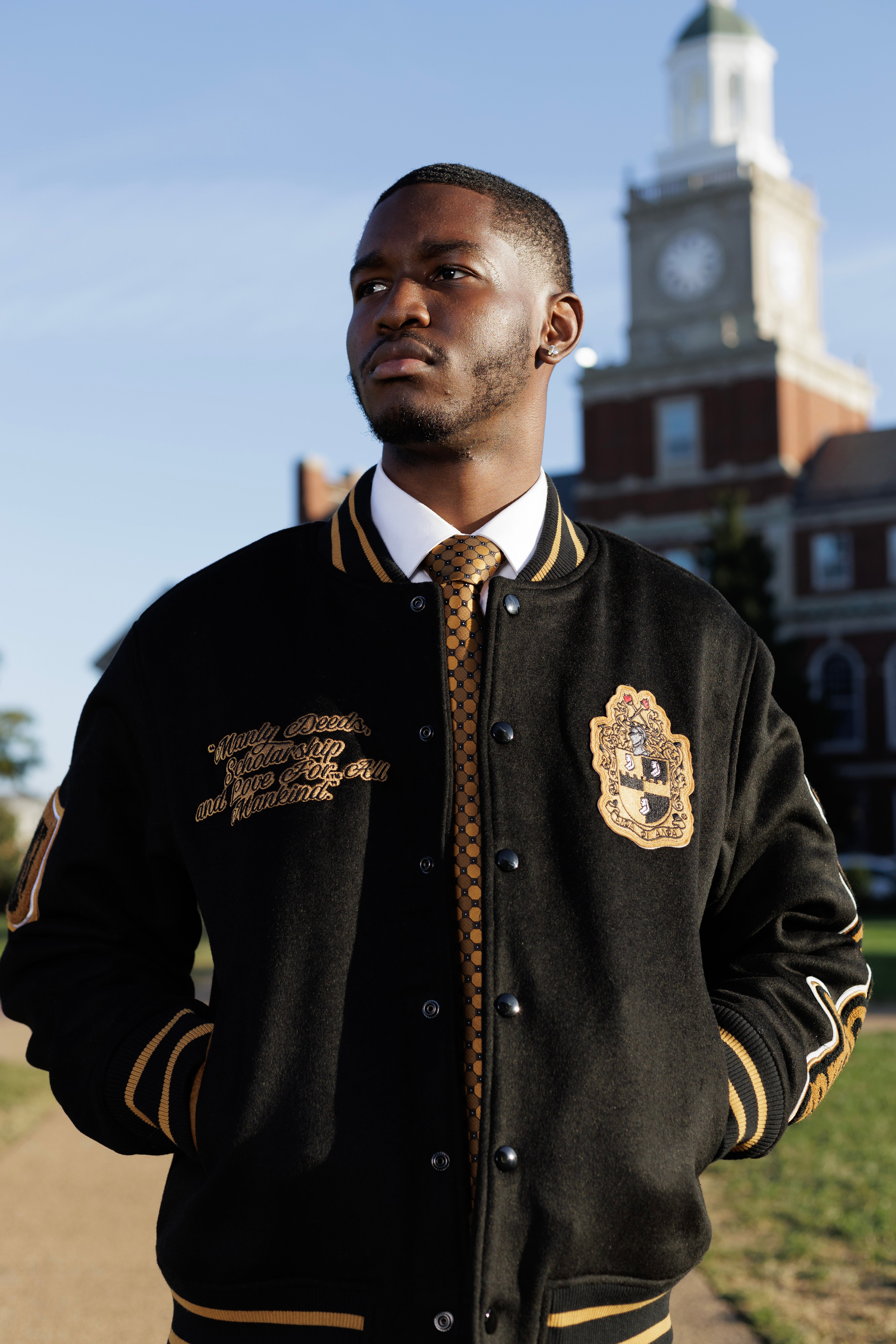 Fraternal Legacy Varsity Letterman Jacket, Black & Gold