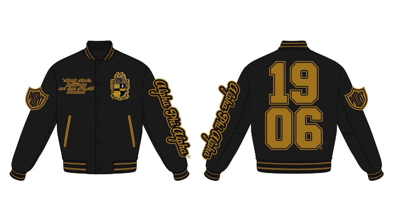 Fraternal Legacy Varsity Letterman Jacket, Black & Gold