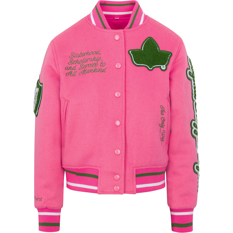 (Pre-Order) Full Length Timeless Ivy Varsity Letterman Jacket, Pink