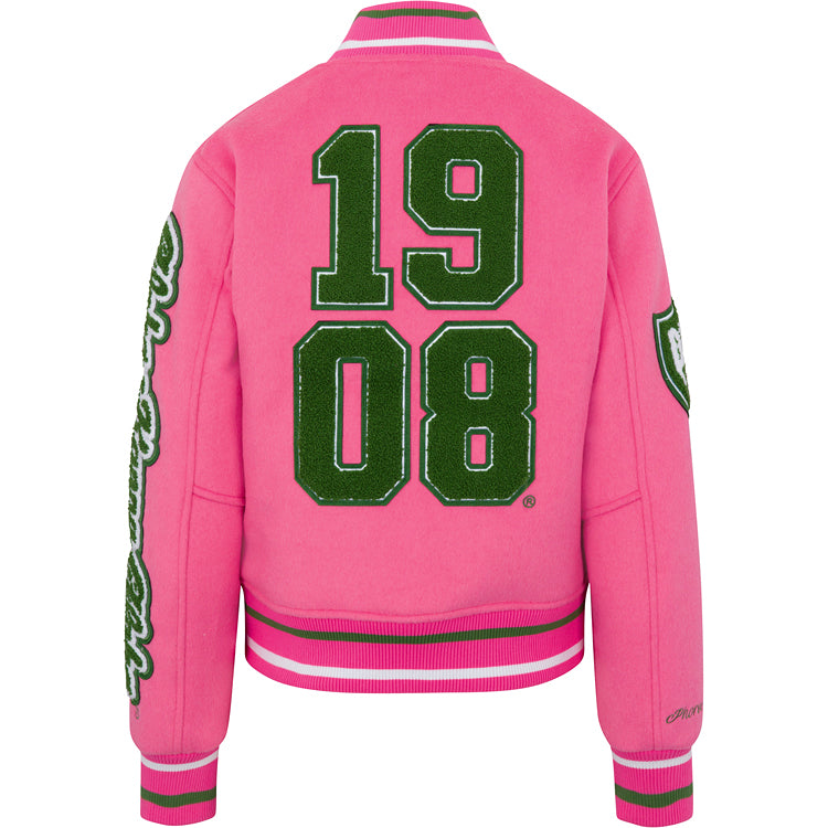 (Pre-Order) Full Length Timeless Ivy Varsity Letterman Jacket, Pink